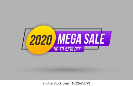 Super mega discounts. New year mega sale tag. Winter set vector web banners. Promotional design in flat style. Happy new year icon. Vector illustration, eps 10. 