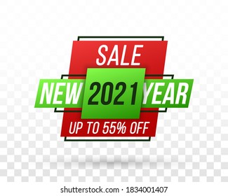 Super mega discounts. New year mega sale tag. Winter set vector web banners. Promotional design in flat style. Happy new year icon. Vector illustration, eps 10.  - Shutterstock ID 1834001407