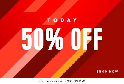 Super mega sale concept horizontal banner template design with 50% off Big Discount abstract promotion layout poster. Editable vector illustration.