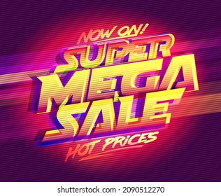 Super mega sale, hot prices vector lettering web banner mockup