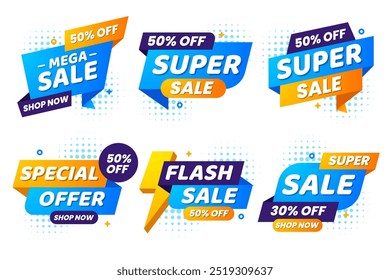 Super and Mega Sale Sticker Badge Banner Design for Shop product discount 