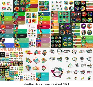 Super mega set of abstract geometric paper graphic layouts. Business presentations, backgrounds, option infographics or banner templates