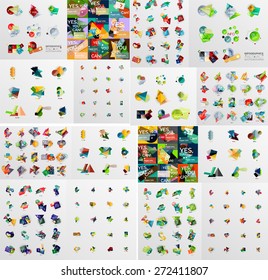 Super mega set of abstract geometric paper graphic layouts. Business presentations, backgrounds, option infographics or banner templates