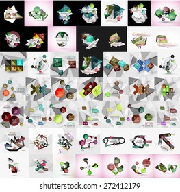 Super mega set of abstract geometric paper graphic layouts. Business presentations, backgrounds, option infographics or banner templates