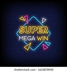 Super Mega Win Neon Signs Style Text Vector