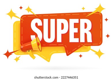 Super message speech bubble sale sticker design. Label template for marketing promotion. Sale sticker speech bubble design with megaphone vector illustration