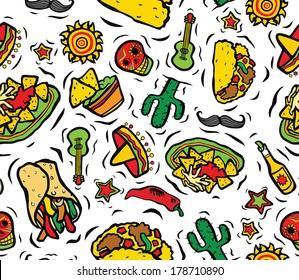 Super Mexican Food and Objects Seamless Background