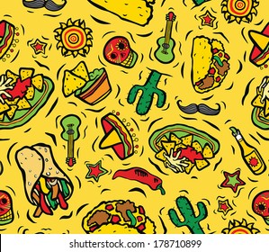 Super Mexican Food and Objects Seamless Background