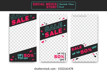 Super midnight discount sale promotion vector social media instagram story template with blue neon , black and pink fun modern style