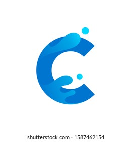 A super modern yet artistic and appealing logo design displaying a letter C with the splash of water + blue gradient color.  