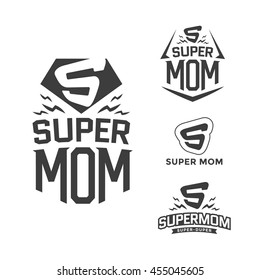 Super mom emblem. Super hero logo set. Vector illustration