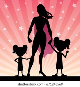 Super mom with her 2 little daughters. 