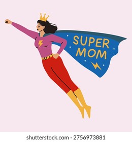Super Mom Hero Flying with Lightning Cape and Crown