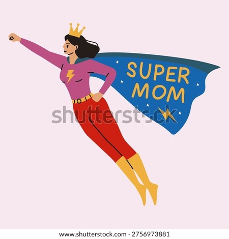 Super Mom Hero Flying with Lightning Cape and Crown
