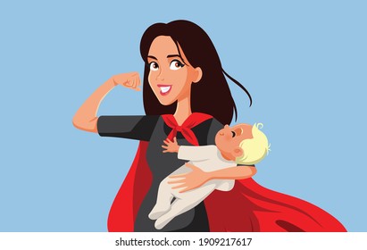 Super Mom Holding Newborn Baby Wearing Stock Vector (Royalty Free ...