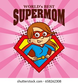 Super mom logo Cartoon character superhero Vector illustration T-shirt