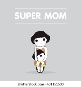 Super Mom Mother's Day Card Character illustration