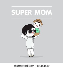 Super Mom Mother's Day Card Character illustration