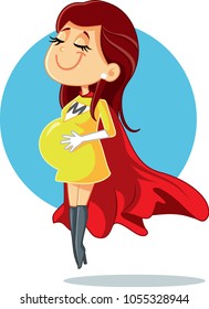 Super Mom Pregnant Super Heroine Vector Character. Drawing of a superhero pregnant mother to be
