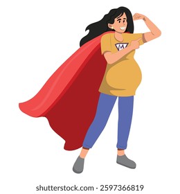 Super mom, pregnant woman showing muscle, vector illustration.