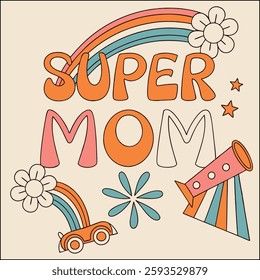 Super Mom T-Shirt - Retro 3D Typography Mother's Day Graphic
