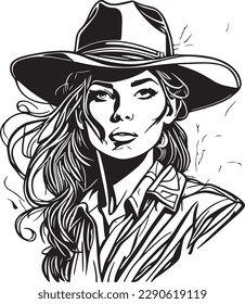 Super monochrome cowboy woman portrait vector