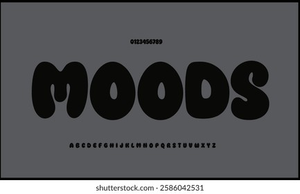 Super Moods vector font alphabet with numbers
