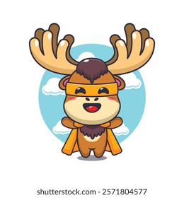 Super moose cartoon vector illustration. Vector cartoon Illustration suitable for poster, brochure, web, mascot, sticker, logo and icon.