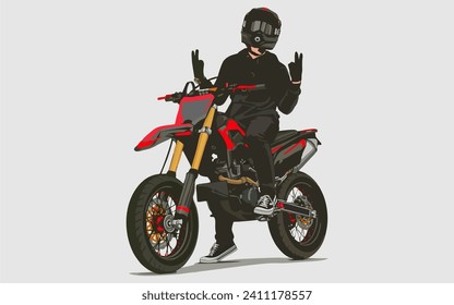 Super Moto Biker Vector Illustration. Best for Adventure Sport Motor Bike isolated on white background