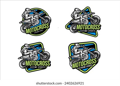 super moto standing badge logo design set collection for sport and adventure