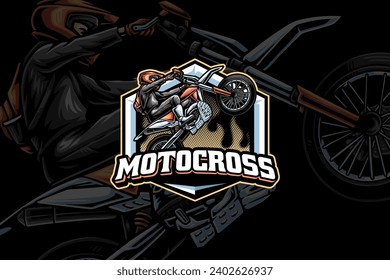 super moto standing esport mascot logo design for sport and adventure