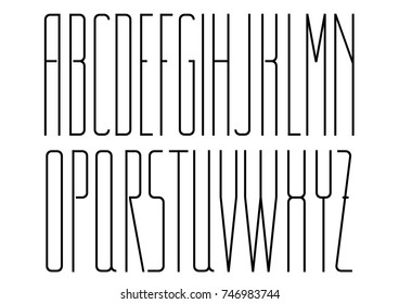 Super narrow font. Set of caps. Vector graphics