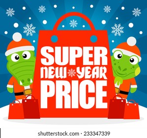  Super New Year  Price card with  alligator and iguana,vector
