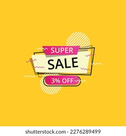 Super Angebot Rabatt Banner Template Promotion, 3% Rabatt auf Special Offer Marketing und Werbung. Gelbe Banner-Designvorlage.