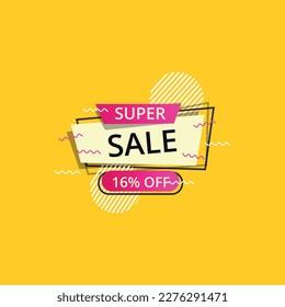 Super Offer Discount Banner Template Promotion, 16% Off Special Offer Marketing Ad. Yellow banner design template.