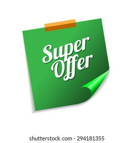 Super Offer Green Sticky Notes Vector Icon Design