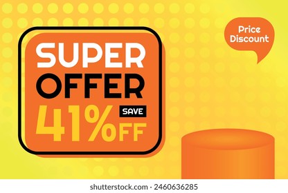 Super Offer Product Template - 41% off Creative Advertising Banner, Orange, Yellow, Black, White, Polka Dots Background, Speech Bubble for Price