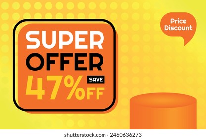 Super Offer Product Template - 47% off Creative Advertising Banner, Orange, Yellow, Black, White, Polka Dots Background, Speech Bubble for Price