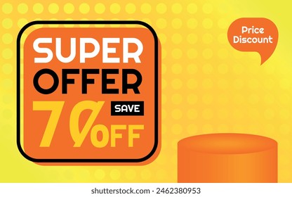 Super Offer Product Template - 70% off Creative Advertising Banner, Orange, Yellow, Black, White, Polka Dots Background, Speech Bubble for Price