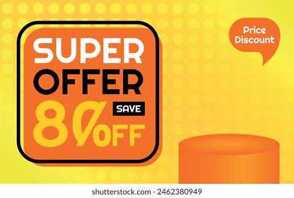 Super Offer Product Template - 80% off Creative Advertising Banner, Orange, Yellow, Black, White, Polka Dots Background, Speech Bubble for Price