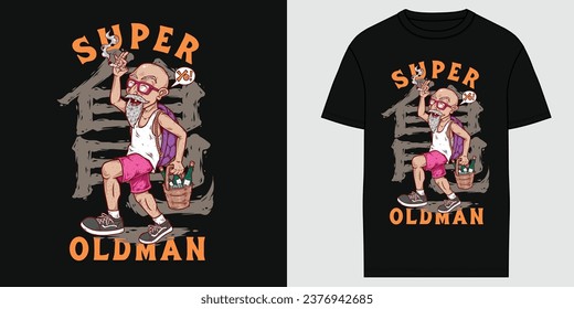 Super Oldman amazing graphic print black t-shirt design