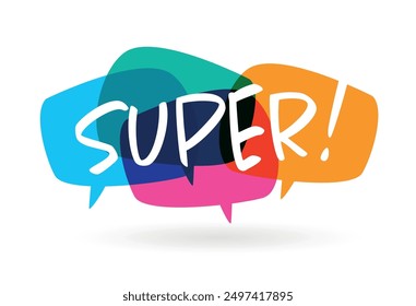 "Super" on speech bubble, white background