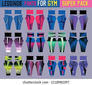 súper paquete de pantalones de leggings vector para el gimnasio con molde listo para usar