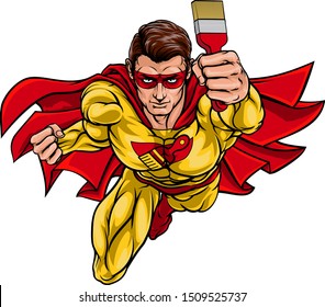 A super painter decorator hero superhero holding a paintbrush