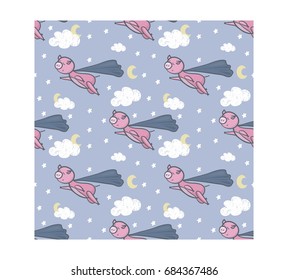 Super pig at the night, vector illustration.