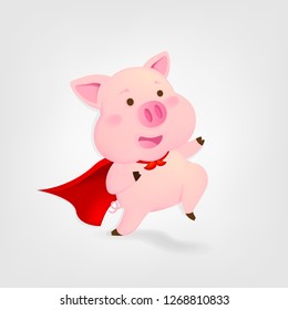 Super Pig on white background. Chinese new year. The Year of pig.