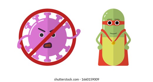 super pill on a white background with a red bandage on his head. Strong medicine. Antibiotic. Virus protection. Human health. Medical product. Funny character in the form of a pill. Coronavirus. 