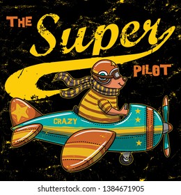 the super pilot cute animal tee graphic design