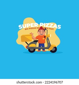 Super pizzas big pizzas delivered fast vector mascot logo template.