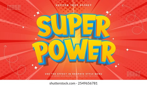 Super Power Cartoon Style 3d editable text effect Template premium vector